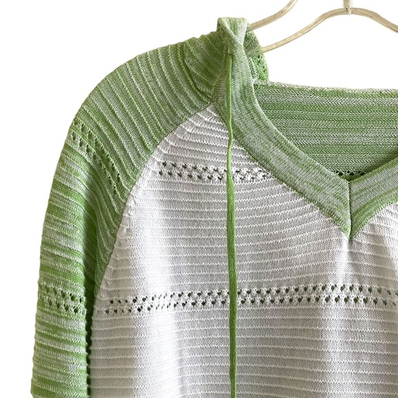 Lightweight block green, yellow, white & gray striped long sleeve hoodie - Picture 6 of 14